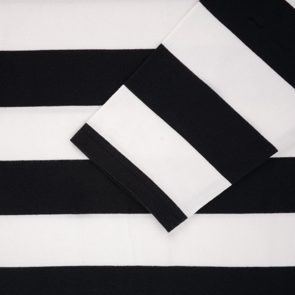 IHTB-09-BLK - 7.5oz Cotton Long-Sleeved Crew Neck - Black and White Stripes