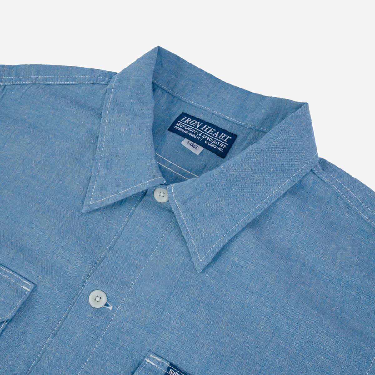 Image showing the IHSH-388-BLU - 4oz Short Sleeved Summer Shirt - Blue which is a Shirts described by the following info SS24 and sold on the IRON HEART GERMANY online store