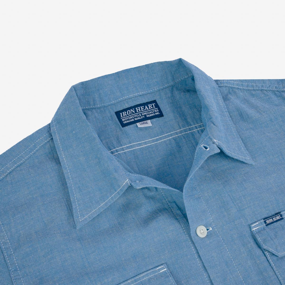 Image showing the IHSH-388-BLU - 4oz Short Sleeved Summer Shirt - Blue which is a Shirts described by the following info SS24 and sold on the IRON HEART GERMANY online store