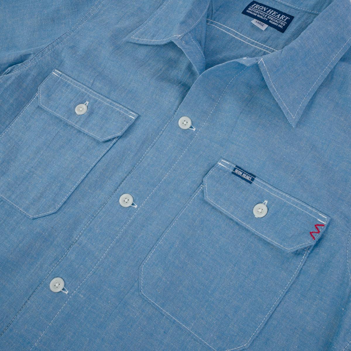 Image showing the IHSH-388-BLU - 4oz Short Sleeved Summer Shirt - Blue which is a Shirts described by the following info SS24 and sold on the IRON HEART GERMANY online store