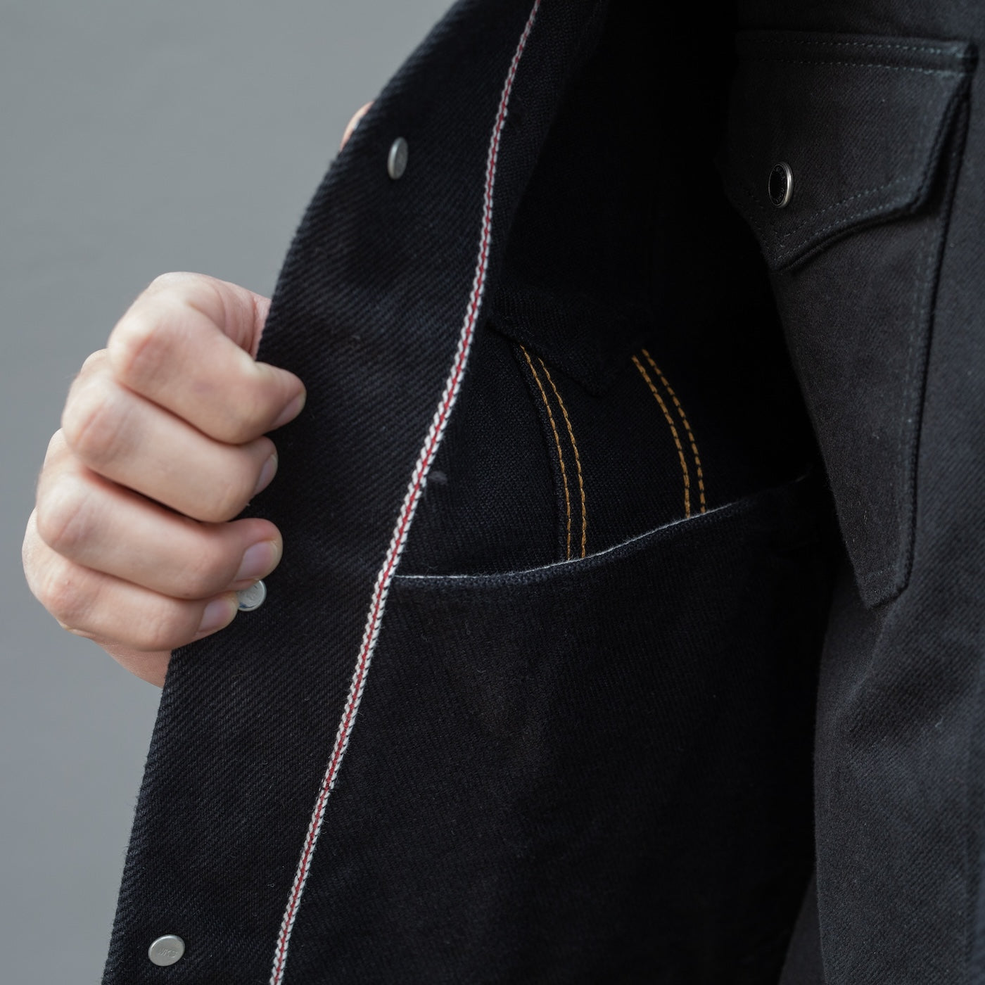 IH-526-SBG - 21oz Selvedge Denim Type III Jacket - Superblack (Fades To Grey)