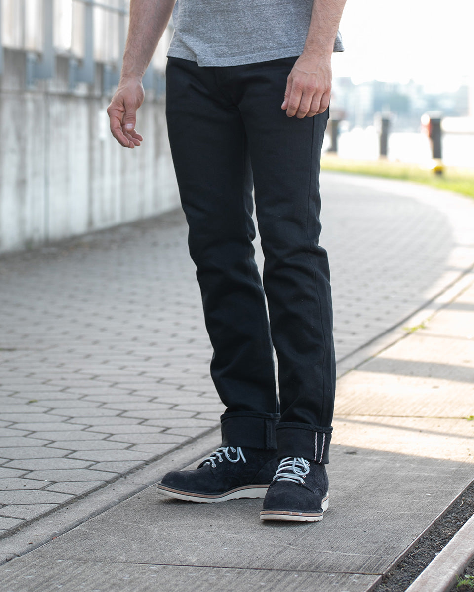 IH-777S-SB - 21oz Selvedge Denim Slim Tapered Cut Jeans - Superblack Non-Fade