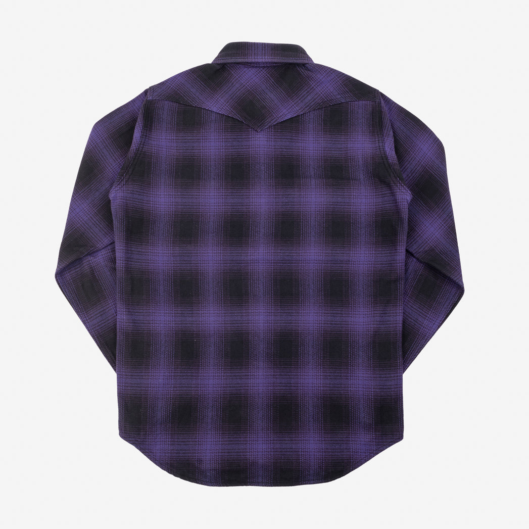 IHSH-264-PUR - Ultra Heavy Flannel Ombré Check Western Shirt - Purple/Black
