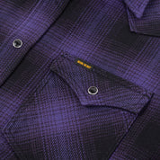 IHSH-264-PUR - Ultra Heavy Flannel Ombré Check Western Shirt - Purple/Black