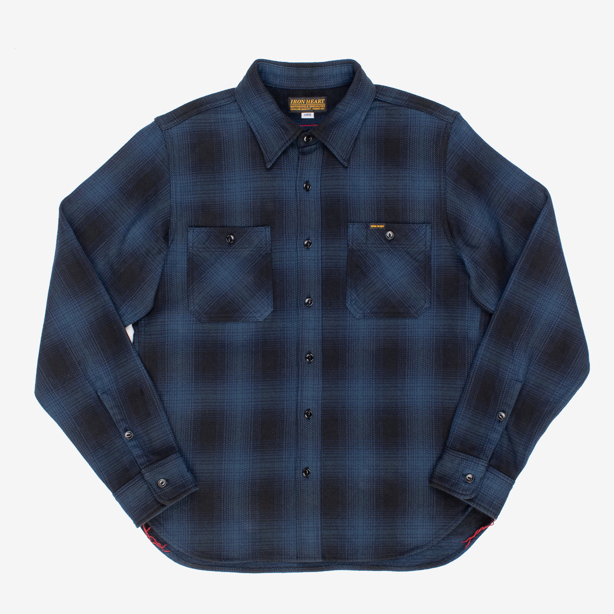 IHSH-265-NAV - Ultra Heavy Flannel Ombré Check Work Shirt - Navy/Black
