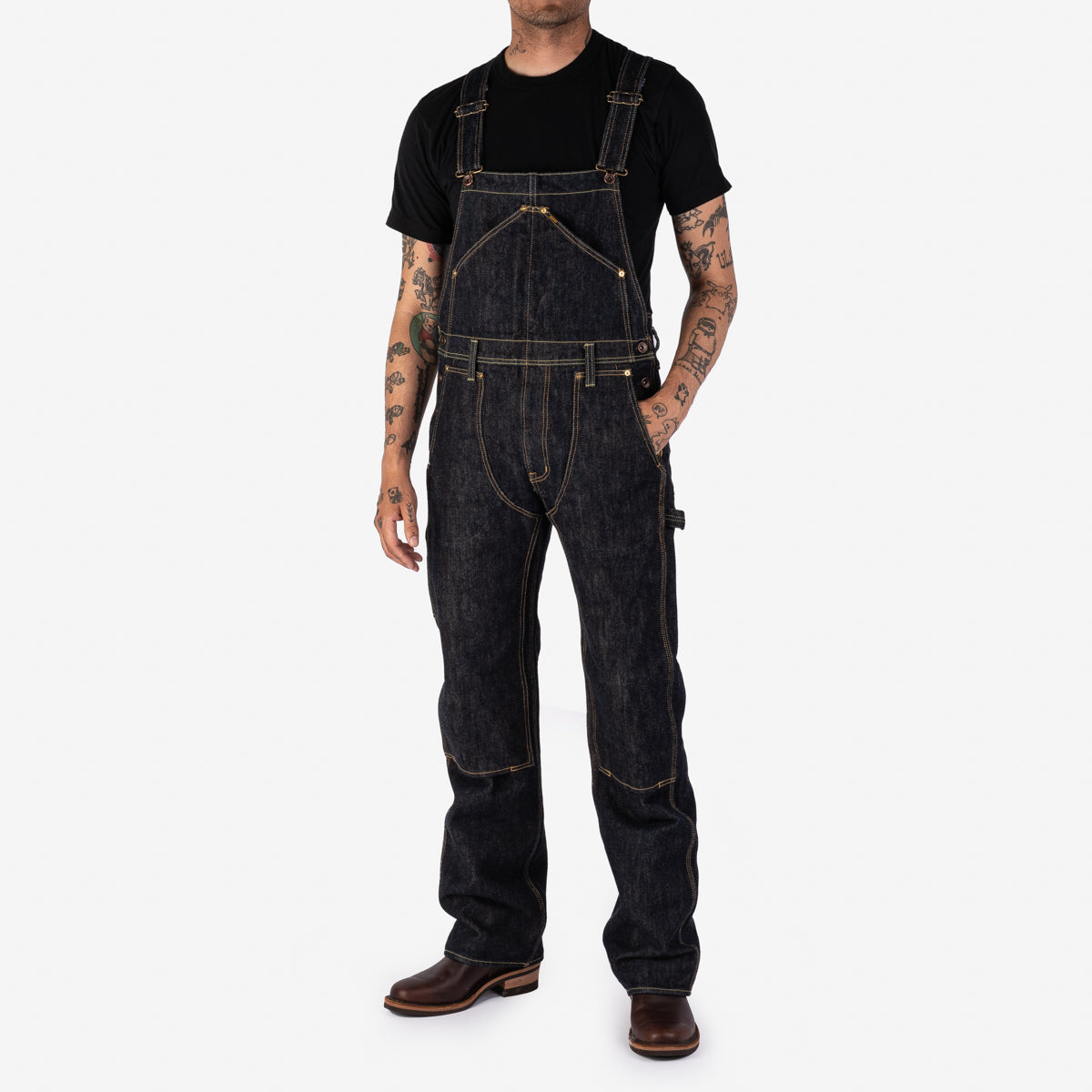 IH-805-IND - 21oz Selvedge Denim Double Knee Overalls - Indigo