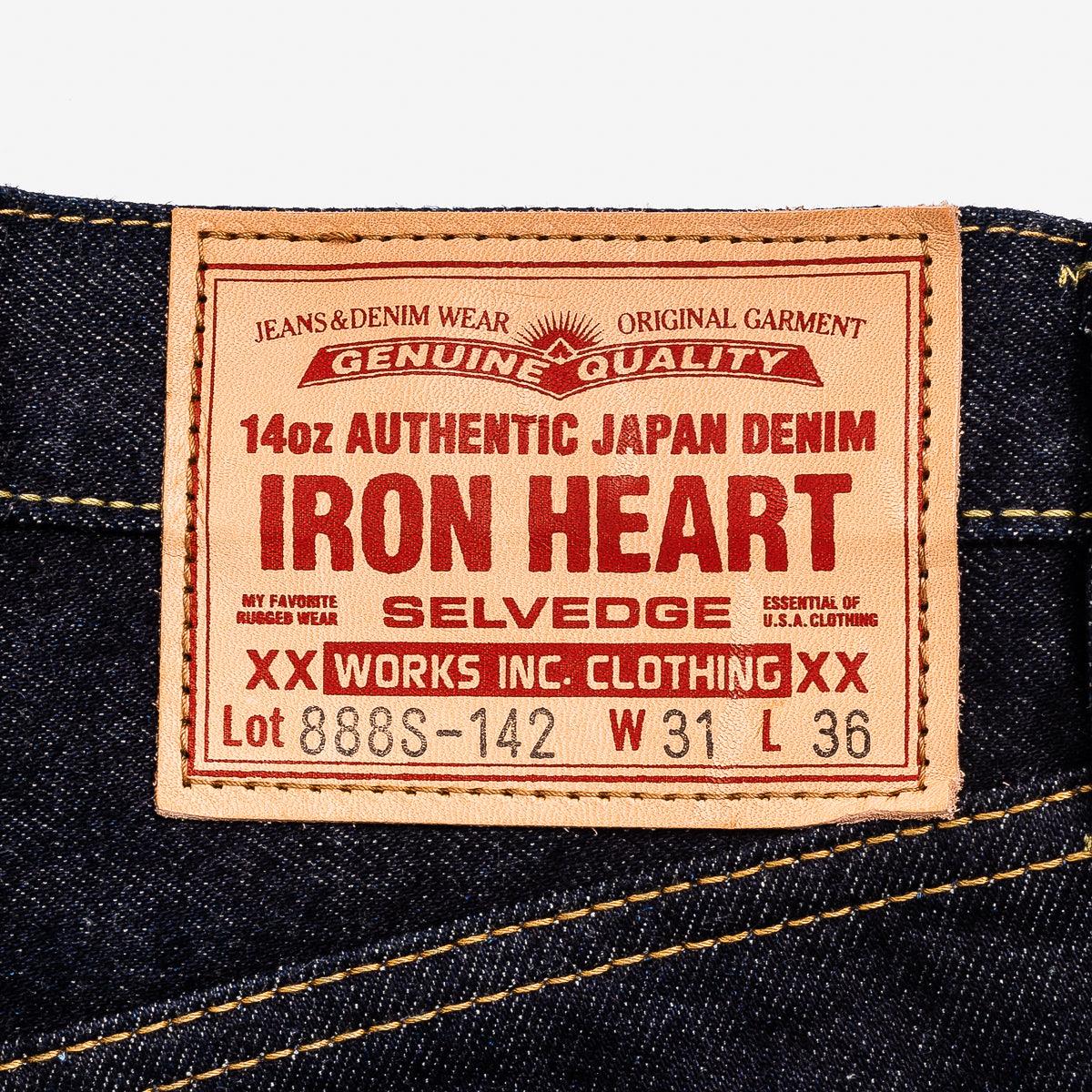 Image showing the IH-888S-142 - 14oz Selvedge Denim Medium/High Rise Tapered Cut Jeans - Indigo which is a Jeans described by the following info 888, Bottoms, Iron Heart, Jeans, Released, Tappered and sold on the IRON HEART GERMANY online store