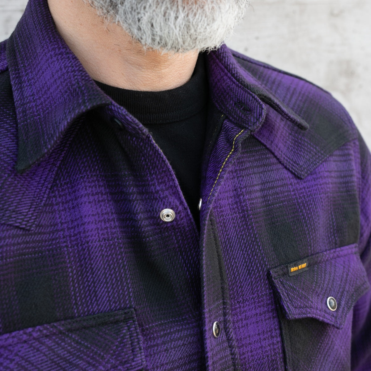 IHSH-264-PUR - Ultra Heavy Flannel Ombré Check Western Shirt - Purple/Black