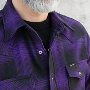 IHSH-264-PUR - Ultra Heavy Flannel Ombré Check Western Shirt - Purple/Black