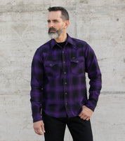 IHSH-264-PUR - Ultra Heavy Flannel Ombré Check Western Shirt - Purple/Black