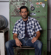 IHSH-418-BLU - 5oz Selvedge Short Sleeved Madras Check Western Shirt - Blue