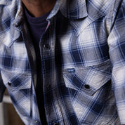 IHSH-418-BLU - 5oz Selvedge Short Sleeved Madras Check Western Shirt - Blue