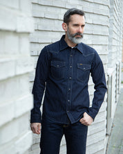 IHSH-424-IND - 8.5oz Herringbone Stripe Western Shirt - Indigo