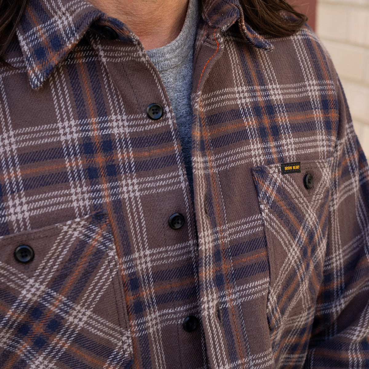 IHSH-430-BRN - FW25 - Slubby Heavy Flannel Check Work Overshirt - Brown