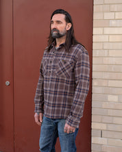 IHSH-430-BRN - FW25 - Slubby Heavy Flannel Check Work Overshirt - Brown