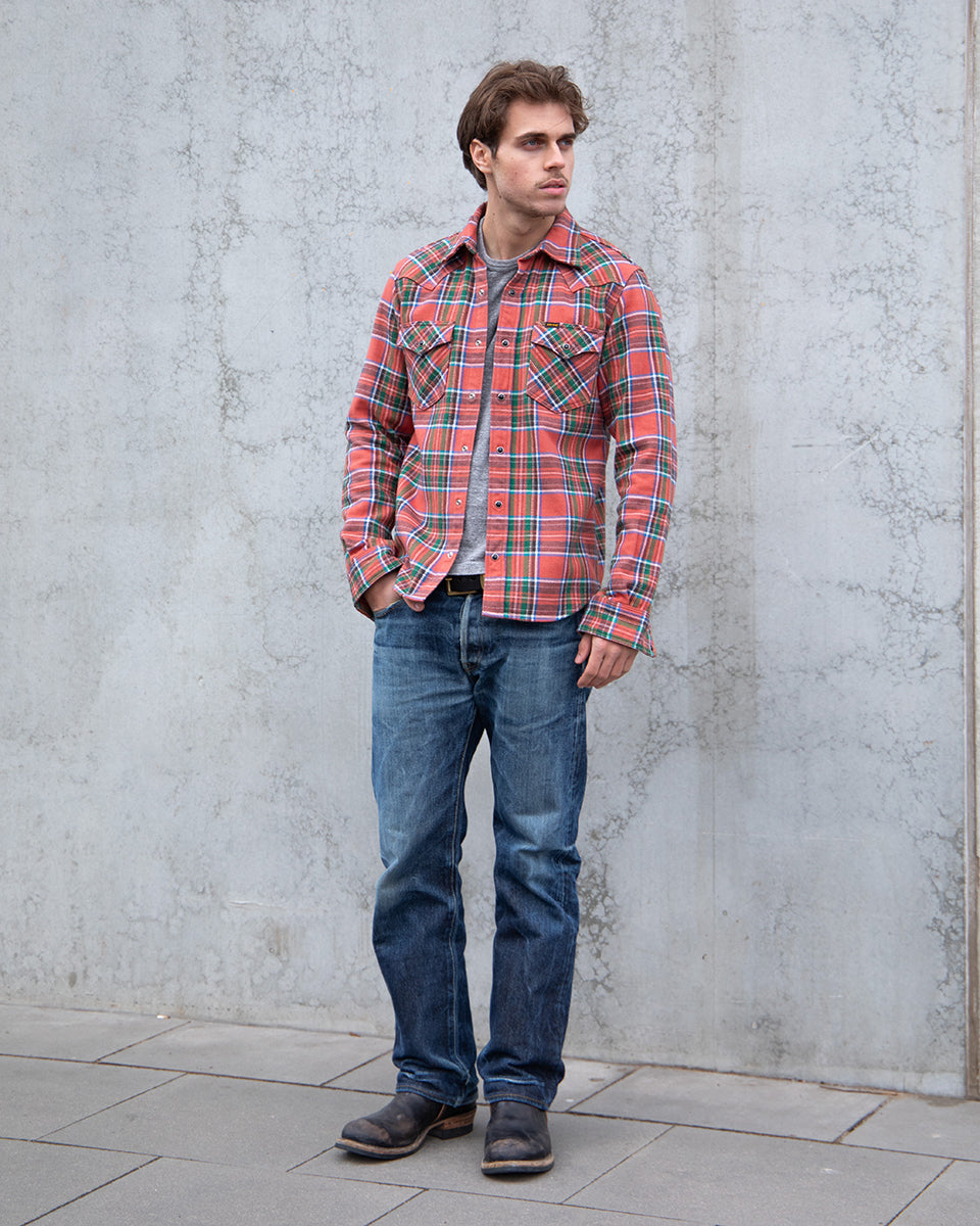 IHSH-436-RED - FW25 - Ultra Heavy Flannel American Check Western Shirt - Red