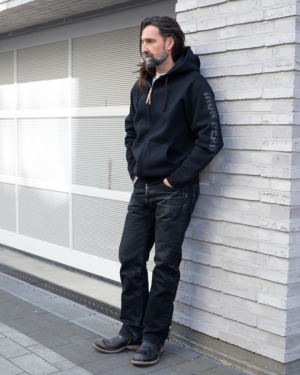 IHSW-80L-BLK - Printed 14oz Ultra Heavyweight Loopwheel Cotton Zippered Hoodie - Black