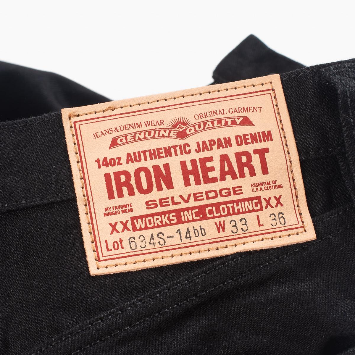 Image showing the IH-634S-142bb - 14oz Selvedge Denim Straight Cut Jeans Black/Black which is a Jeans described by the following info 634, Bottoms, Iron Heart, Jeans, Released, Straight and sold on the IRON HEART GERMANY online store