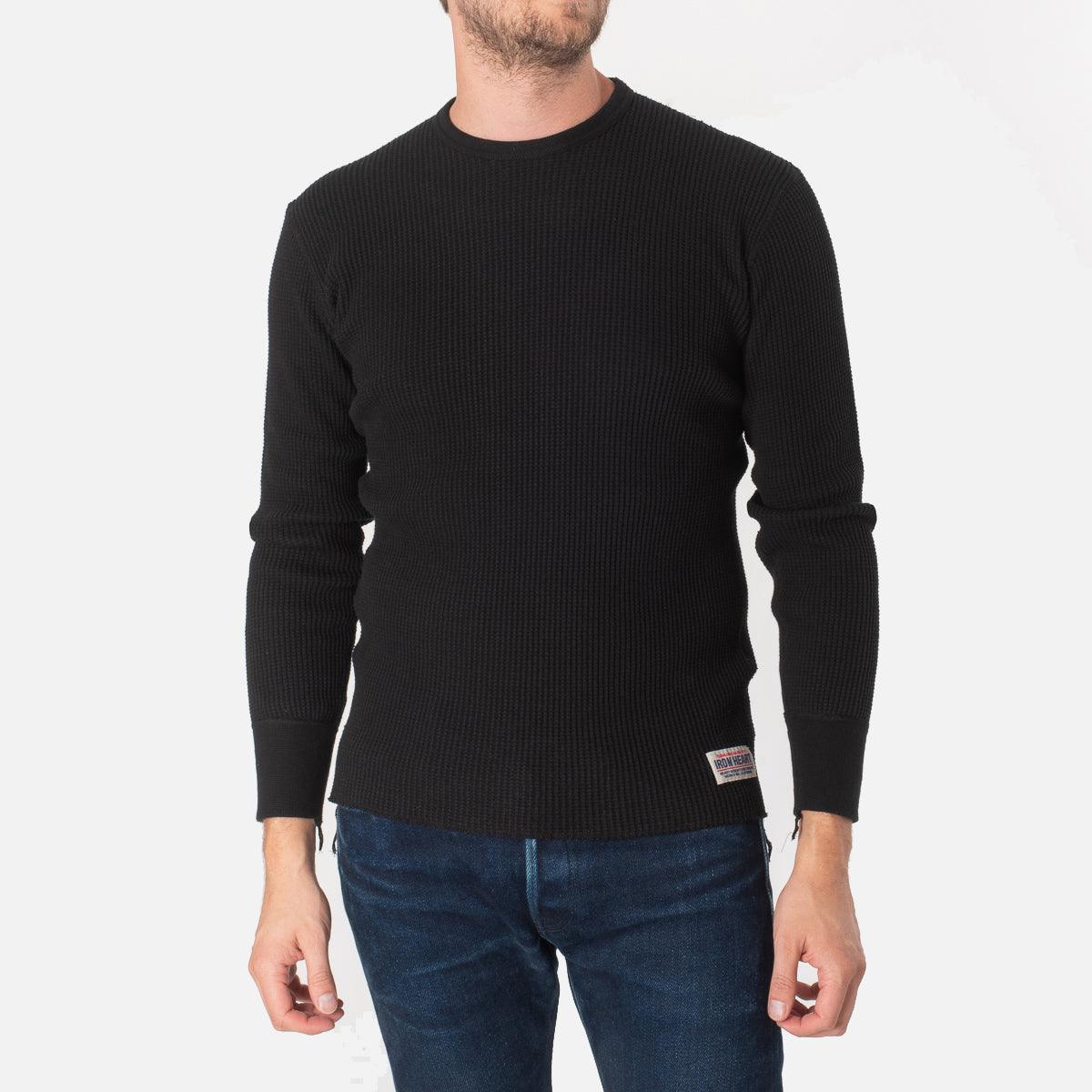 Image showing the IHTL-1301-BLK - Waffle Knit Thermal Longsleeve Black which is a T-Shirts described by the following info Back In, IHSALE_M23, Iron Heart, Released, T-Shirts, Tops and sold on the IRON HEART GERMANY online store