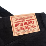 Image showing the IH-777S-142bb - 14oz Selvedge Denim Slim Tapered Jeans - Black/Black which is a Jeans described by the following info 777, Back In, Bottoms, Iron Heart, Jeans, Released, Slim, Tappered and sold on the IRON HEART GERMANY online store