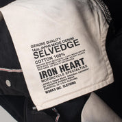 Image showing the IH-777S-142bb - 14oz Selvedge Denim Slim Tapered Jeans - Black/Black which is a Jeans described by the following info 777, Back In, Bottoms, Iron Heart, Jeans, Released, Slim, Tappered and sold on the IRON HEART GERMANY online store