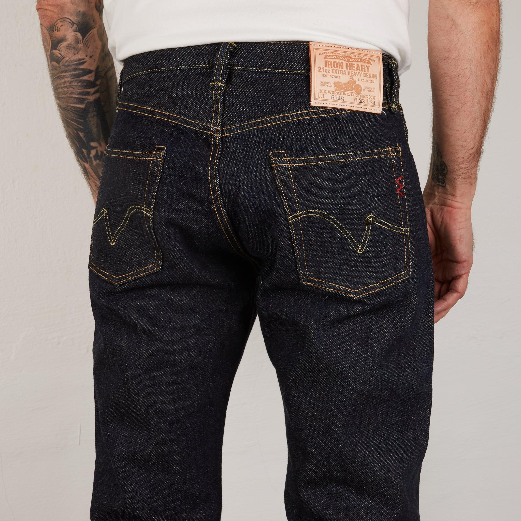 Image showing the IH-634S - 21oz Selvedge Denim Straight Cut Jeans Indigo which is a Jeans described by the following info 634, Back In, Bottoms, Iron Heart, Jeans, Released, Straight and sold on the IRON HEART GERMANY online store