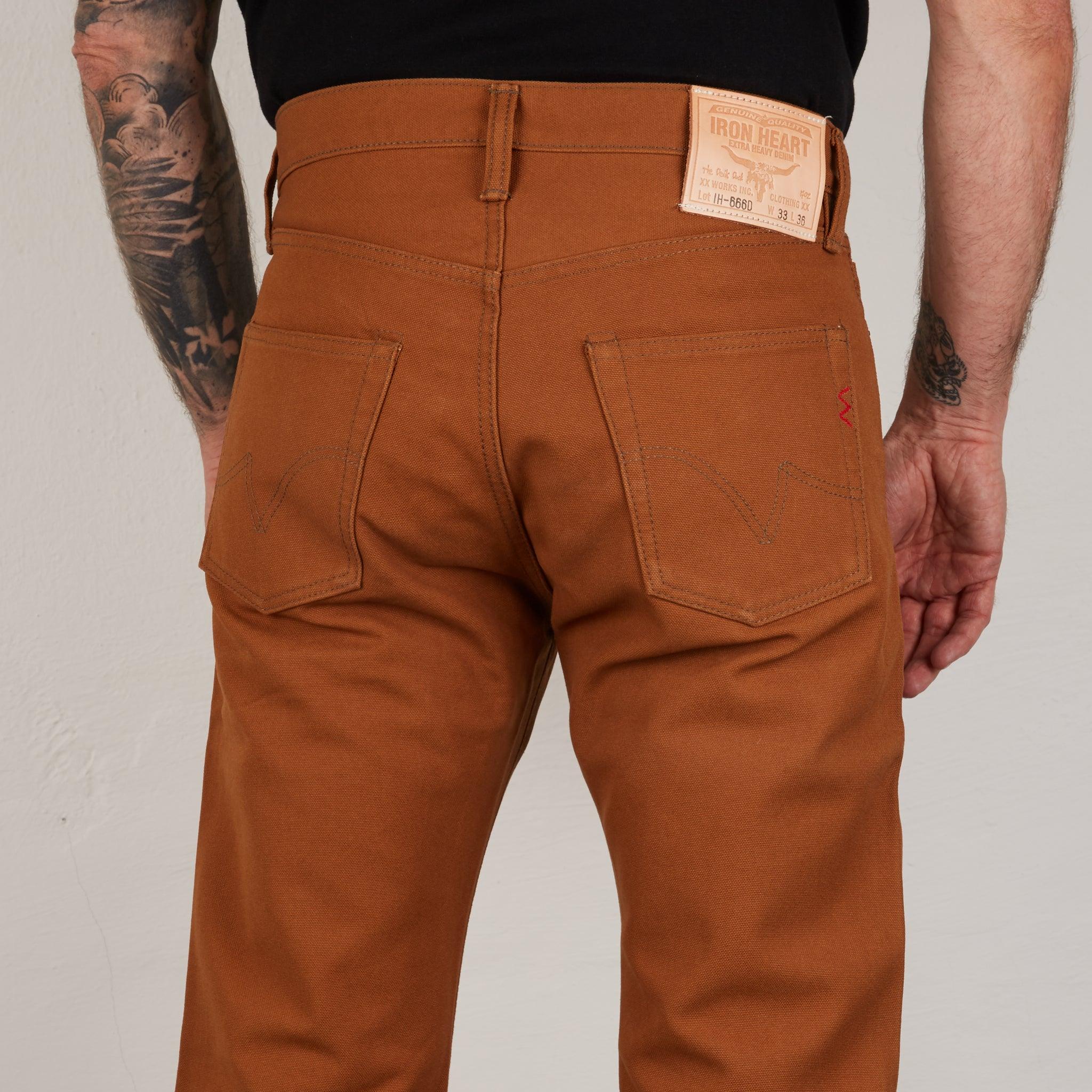 【KOOLOSET】Pleat Pure Brown Denim IH-666D - 17oz Duck Slim Straight Jeans - Brown – IRON HEART