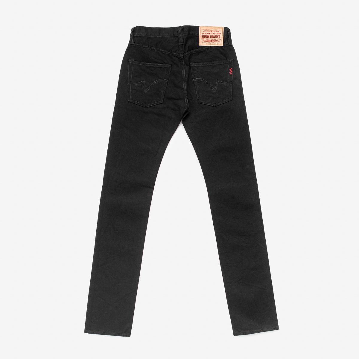 Image showing the IH-777S-142bb - 14oz Selvedge Denim Slim Tapered Jeans - Black/Black which is a Jeans described by the following info 777, Back In, Bottoms, Iron Heart, Jeans, Released, Slim, Tappered and sold on the IRON HEART GERMANY online store