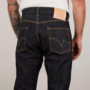 Image showing the IH-888S-21 - 21oz Selvedge Denim Medium/High Rise Tapered Cut Jeans which is a Jeans described by the following info 888, Back In, Bottoms, Iron Heart, Jeans, Released, Tappered and sold on the IRON HEART GERMANY online store