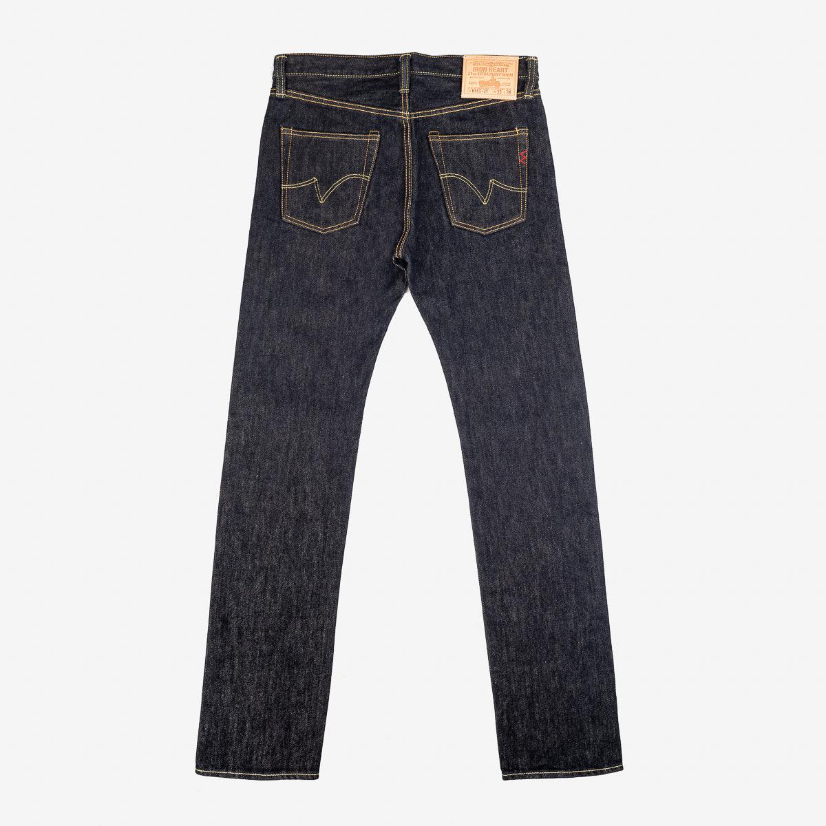 Image showing the IH-666S-21 - 21oz Selvedge Denim Slim Straight Cut Jeans Indigo which is a Jeans described by the following info 666, Back In, Bottoms, Iron Heart, Jeans, Released, Slim, Straight and sold on the IRON HEART GERMANY online store