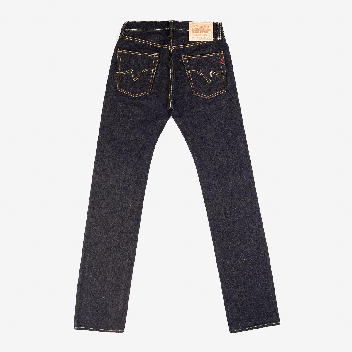 Image showing the IH-666S-19L - 19oz Left Hand Twill Selvedge Denim Slim Straight Cut Jeans Indigo which is a Jeans described by the following info 666, Bottoms, IHSALE_M23, Iron Heart, Jeans, Released, Straight and sold on the IRON HEART GERMANY online store