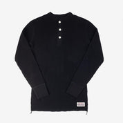 Image showing the IHTL-1213-BLK - Waffle Knit Long Sleeved Thermal Henley Black which is a T-Shirts described by the following info Back In, Iron Heart, Released, T-Shirts, Tops and sold on the IRON HEART GERMANY online store