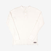 Image showing the IHTL-1213-WHT - Waffle Knit Long Sleeved Thermal Henley White which is a T-Shirts described by the following info Back In, Iron Heart, Released, T-Shirts, Tops and sold on the IRON HEART GERMANY online store
