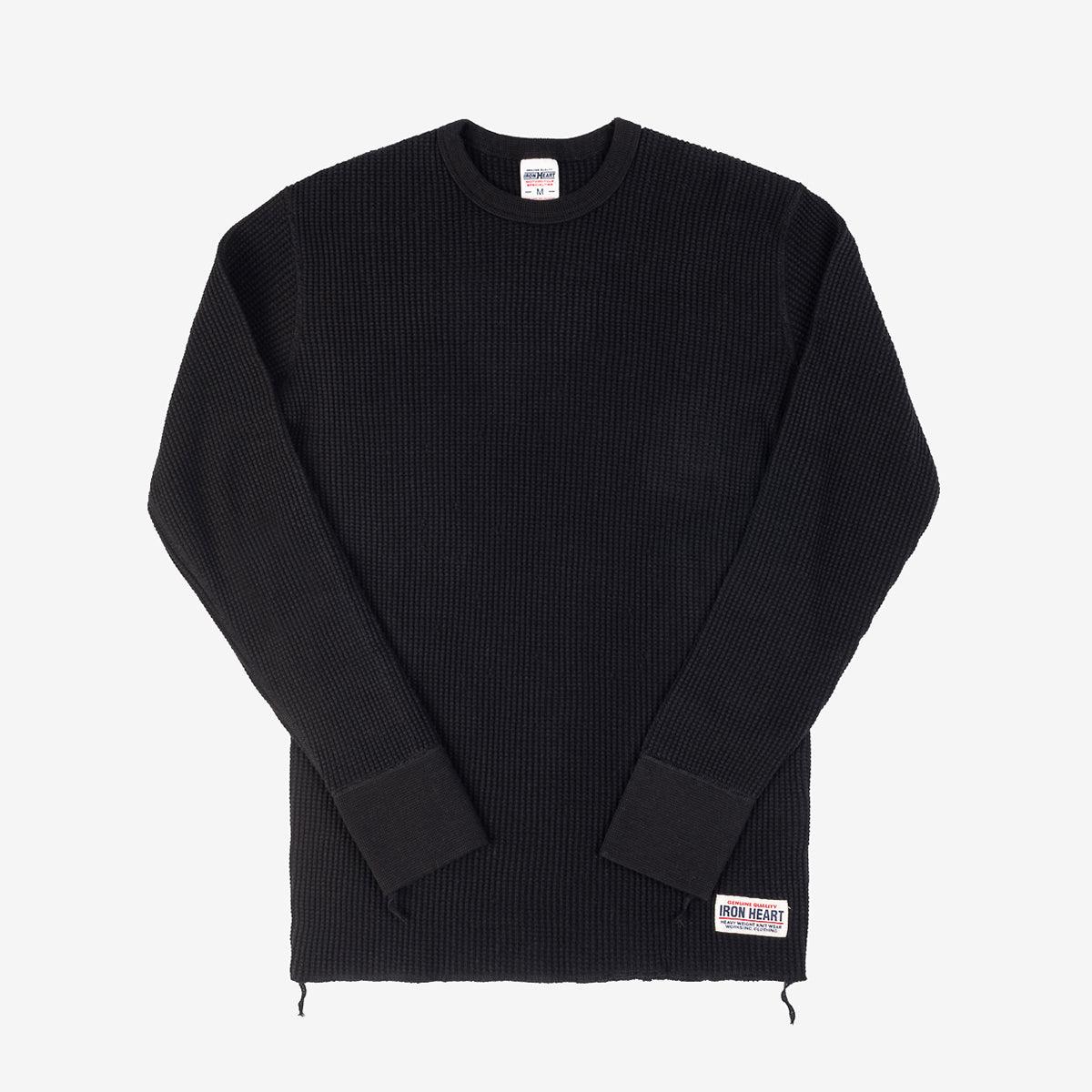 Image showing the IHTL-1301-BLK - Waffle Knit Thermal Longsleeve Black which is a T-Shirts described by the following info Back In, IHSALE_M23, Iron Heart, Released, T-Shirts, Tops and sold on the IRON HEART GERMANY online store