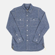 Image showing the IHSH-21-BLU - 10oz Selvedge Chambray Work Shirt which is a Shirts described by the following info Back In, Iron Heart, Released, Shirts, Tops and sold on the IRON HEART GERMANY online store