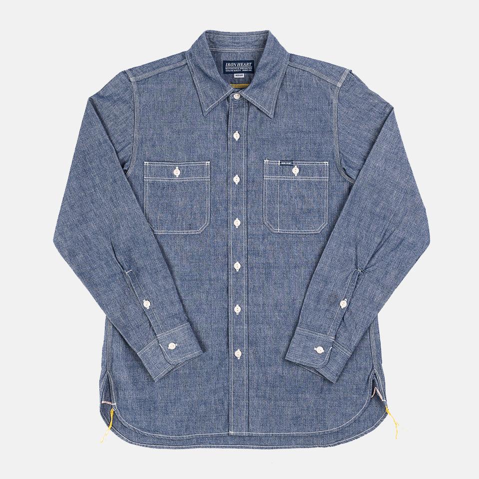 Image showing the IHSH-21-BLU - 10oz Selvedge Chambray Work Shirt which is a Shirts described by the following info Back In, Iron Heart, Released, Shirts, Tops and sold on the IRON HEART GERMANY online store
