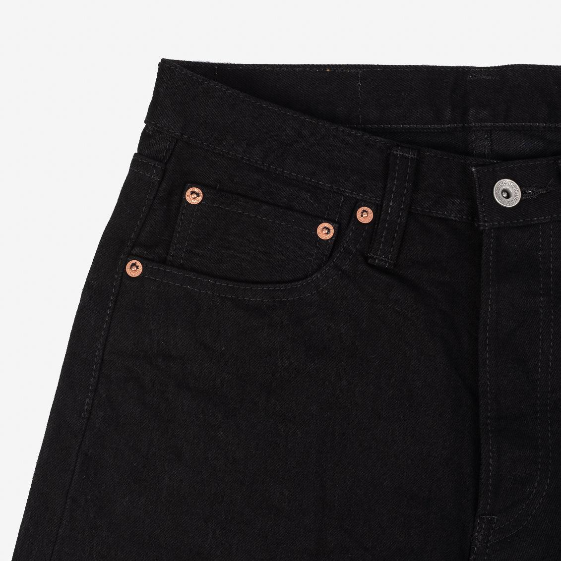 Image showing the IH-634S-142bb - 14oz Selvedge Denim Straight Cut Jeans Black/Black which is a Jeans described by the following info 634, Bottoms, Iron Heart, Jeans, Released, Straight and sold on the IRON HEART GERMANY online store