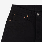 Image showing the IH-634S-142bb - 14oz Selvedge Denim Straight Cut Jeans Black/Black which is a Jeans described by the following info 634, Bottoms, Iron Heart, Jeans, Released, Straight and sold on the IRON HEART GERMANY online store