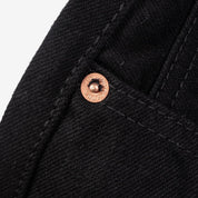Image showing the IH-634S-142bb - 14oz Selvedge Denim Straight Cut Jeans Black/Black which is a Jeans described by the following info 634, Bottoms, Iron Heart, Jeans, Released, Straight and sold on the IRON HEART GERMANY online store