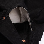 Image showing the IH-634S-142bb - 14oz Selvedge Denim Straight Cut Jeans Black/Black which is a Jeans described by the following info 634, Bottoms, Iron Heart, Jeans, Released, Straight and sold on the IRON HEART GERMANY online store