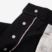 Image showing the IH-634S-142bb - 14oz Selvedge Denim Straight Cut Jeans Black/Black which is a Jeans described by the following info 634, Bottoms, Iron Heart, Jeans, Released, Straight and sold on the IRON HEART GERMANY online store