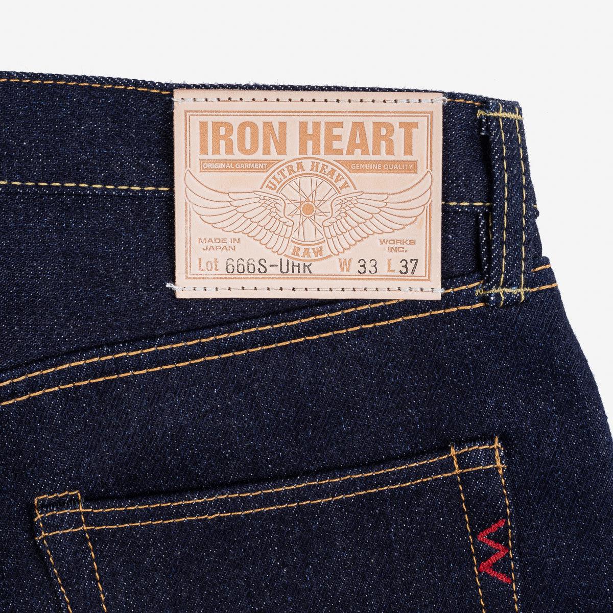 Image showing the IH-666S-UHR - 21/23oz Ultra Heavy Raw Selvedge Denim Slim Straight Jeans Indigo which is a Jeans described by the following info 666, Bottoms, IHSALE_M23, Iron Heart, Jeans, Released, Slim, Straight and sold on the IRON HEART GERMANY online store