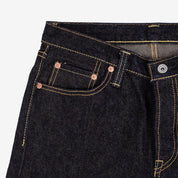Image showing the IH-666S-19L - 19oz Left Hand Twill Selvedge Denim Slim Straight Cut Jeans Indigo which is a Jeans described by the following info 666, Bottoms, IHSALE_M23, Iron Heart, Jeans, Released, Straight and sold on the IRON HEART GERMANY online store