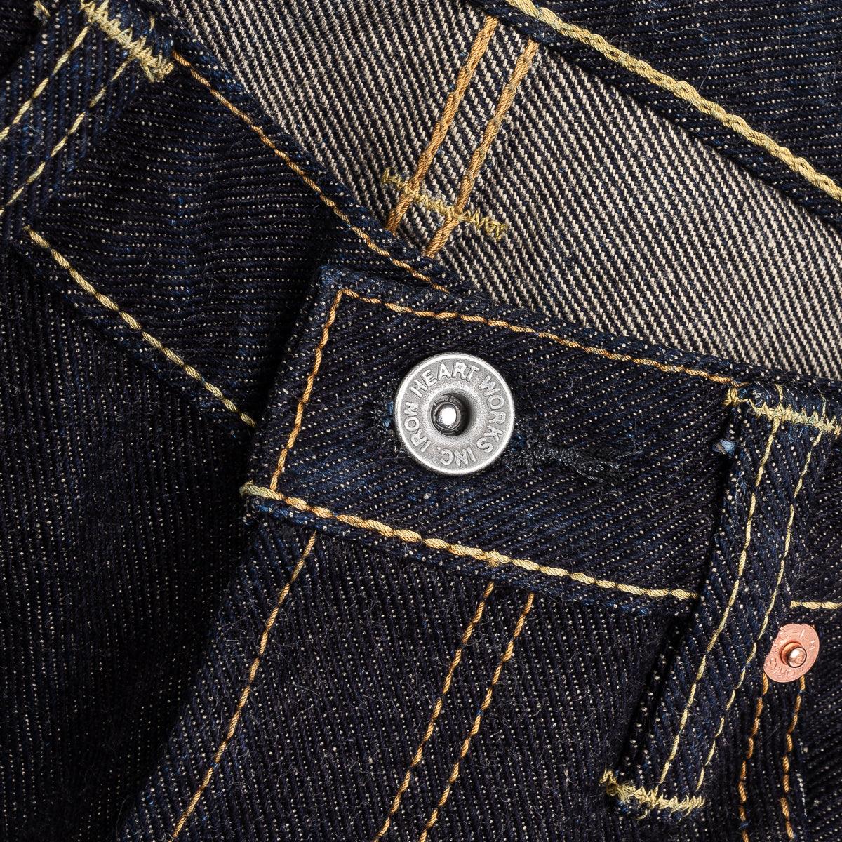 Image showing the IH-666S-19L - 19oz Left Hand Twill Selvedge Denim Slim Straight Cut Jeans Indigo which is a Jeans described by the following info 666, Bottoms, IHSALE_M23, Iron Heart, Jeans, Released, Straight and sold on the IRON HEART GERMANY online store