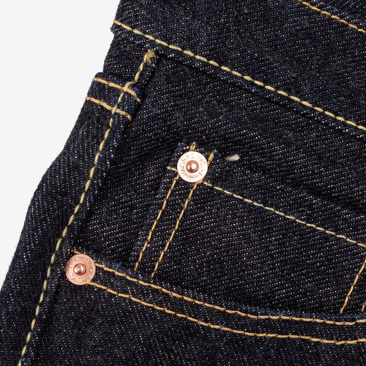 Image showing the IH-666S-19L - 19oz Left Hand Twill Selvedge Denim Slim Straight Cut Jeans Indigo which is a Jeans described by the following info 666, Bottoms, IHSALE_M23, Iron Heart, Jeans, Released, Straight and sold on the IRON HEART GERMANY online store