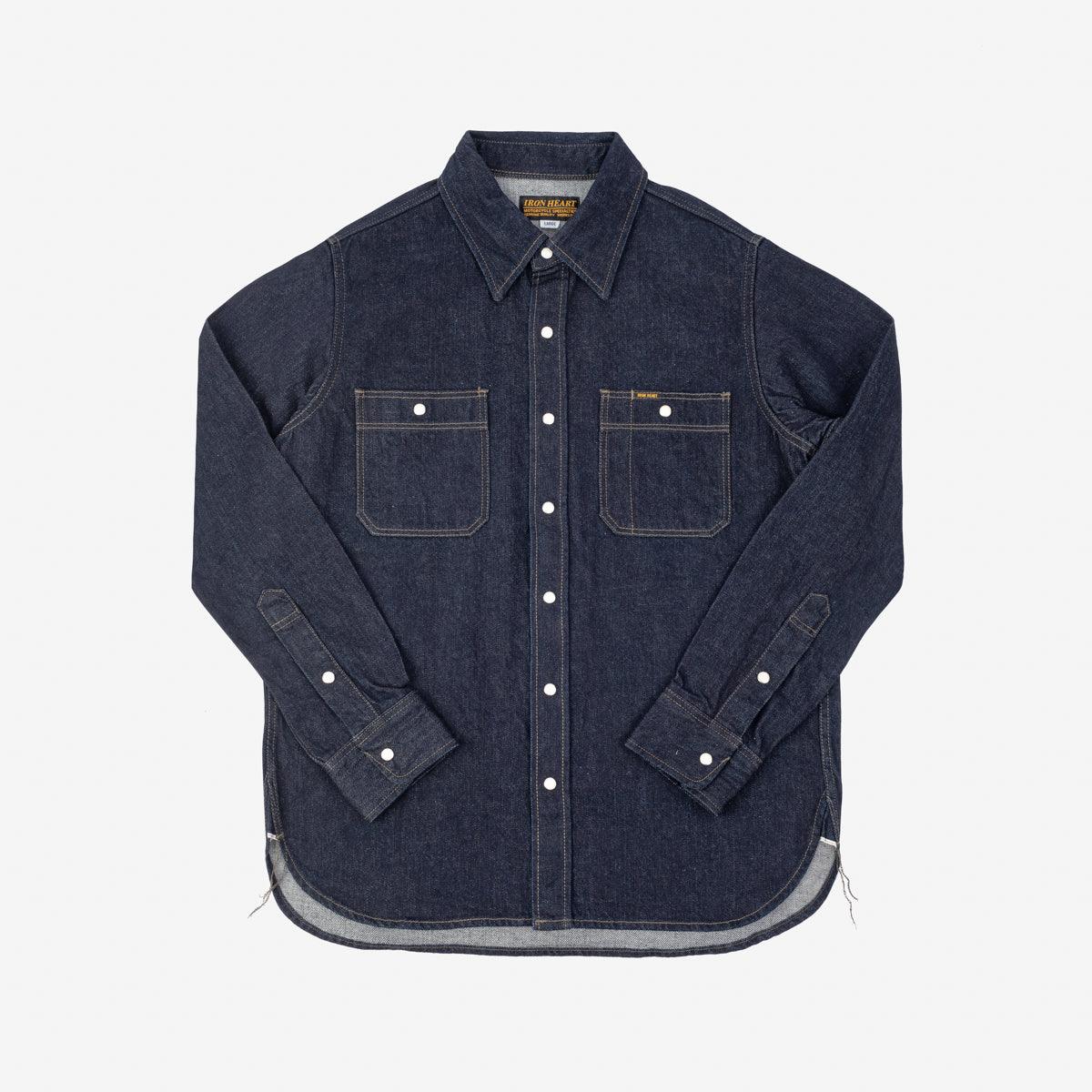 Image showing the IHSH-326-IND - 12oz Selvedge Indigo Denim Work Shirt with Snaps which is a Shirts described by the following info Iron Heart, Released, Shirts, Tops and sold on the IRON HEART GERMANY online store