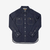 Image showing the IHSH-326-IND - 12oz Selvedge Indigo Denim Work Shirt with Snaps which is a Shirts described by the following info Iron Heart, Released, Shirts, Tops and sold on the IRON HEART GERMANY online store