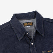 Image showing the IHSH-326-IND - 12oz Selvedge Indigo Denim Work Shirt with Snaps which is a Shirts described by the following info Iron Heart, Released, Shirts, Tops and sold on the IRON HEART GERMANY online store
