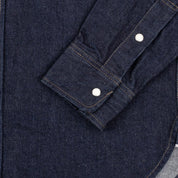 Image showing the IHSH-326-IND - 12oz Selvedge Indigo Denim Work Shirt with Snaps which is a Shirts described by the following info Iron Heart, Released, Shirts, Tops and sold on the IRON HEART GERMANY online store