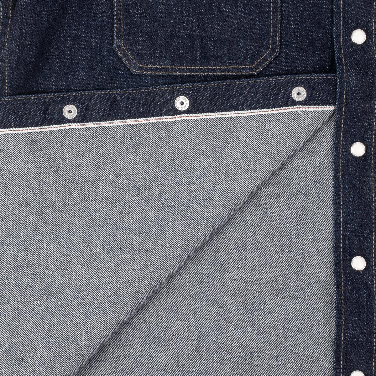 Image showing the IHSH-326-IND - 12oz Selvedge Indigo Denim Work Shirt with Snaps which is a Shirts described by the following info Iron Heart, Released, Shirts, Tops and sold on the IRON HEART GERMANY online store
